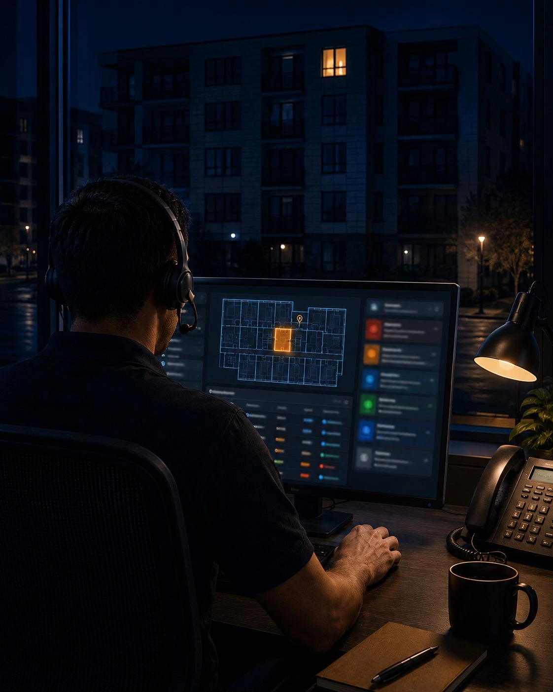 Property management support desk handling tenant calls and maintenance requests