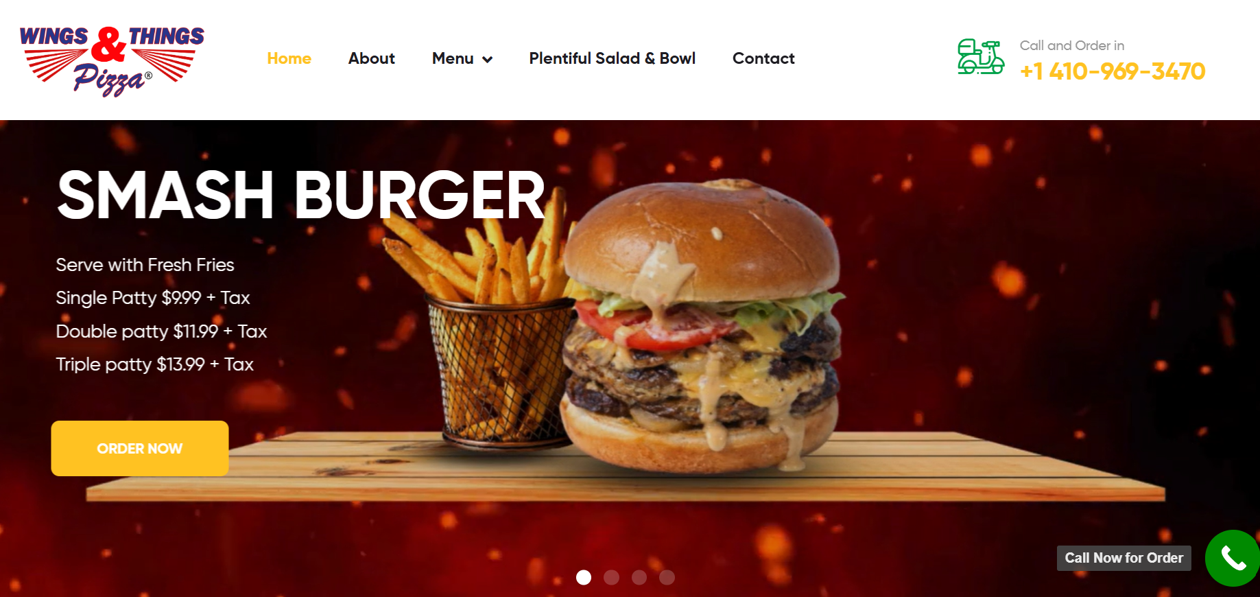 Wings Things and Pizzas website